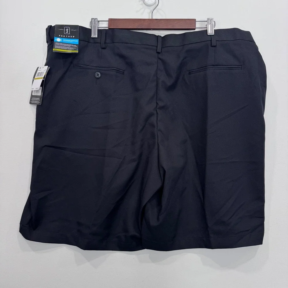 PGA TOUR Mens Shorts Black Pleated Expandable‎ Waistband Golf Casual Size 44